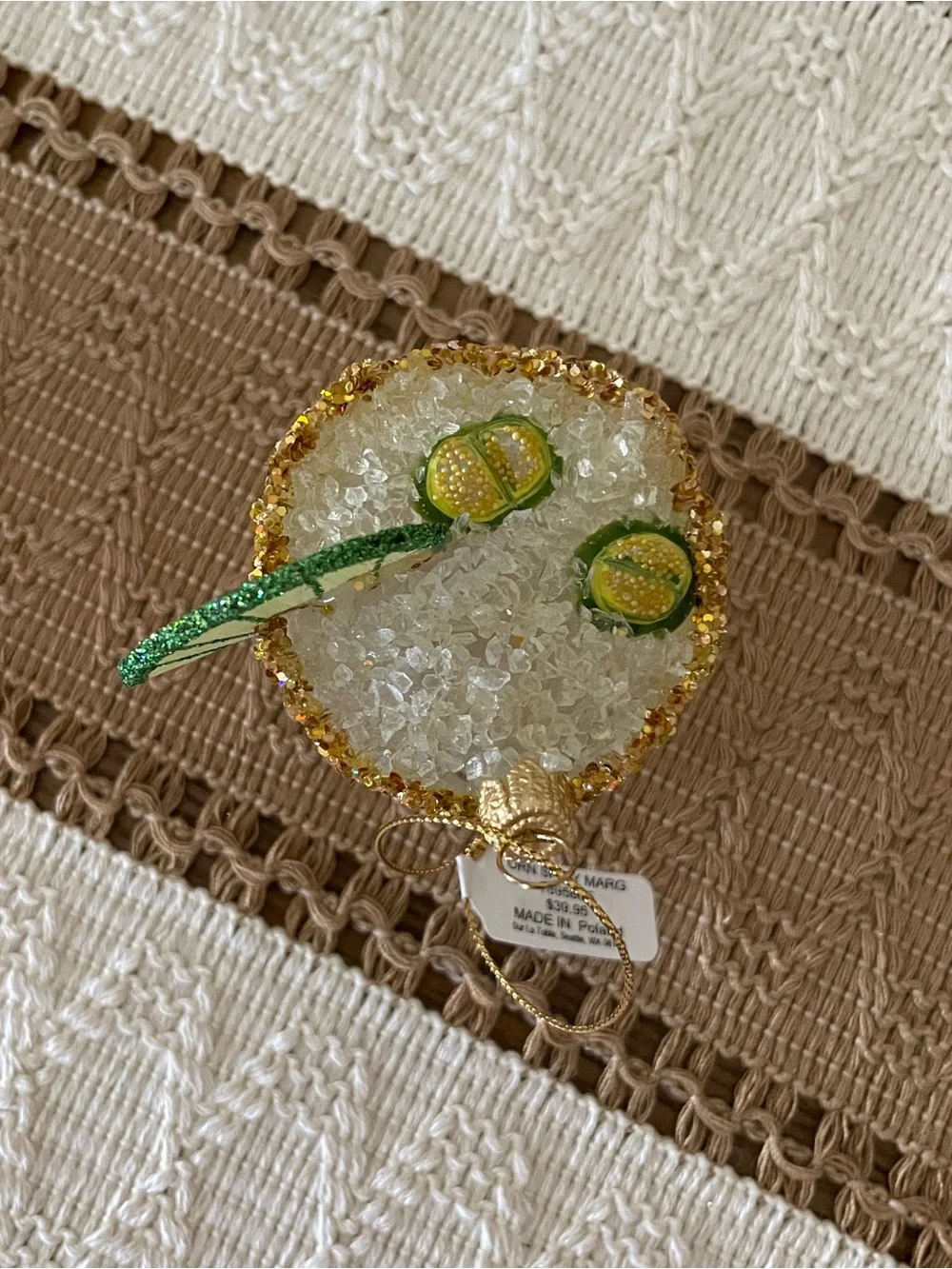 Sur La Table Lime Margarita Ornament with Gold Glitter Rim
